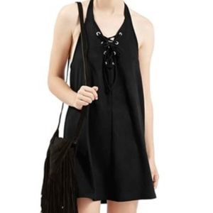 Top shop faux suede lace up halter dress